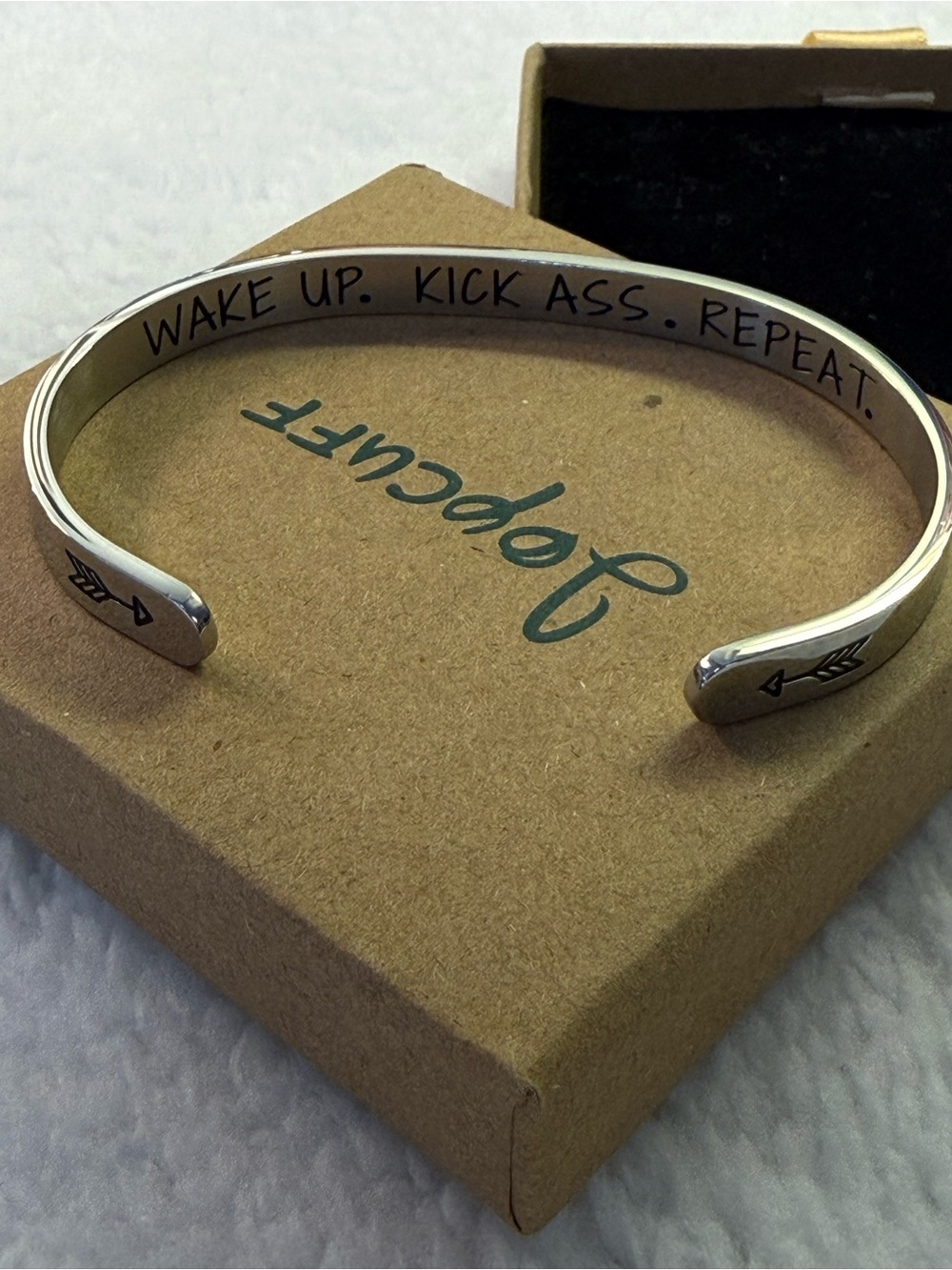 Wake Up Kick Ass Repeat Silver Cuff Bracelet - by Joycuff - NWT